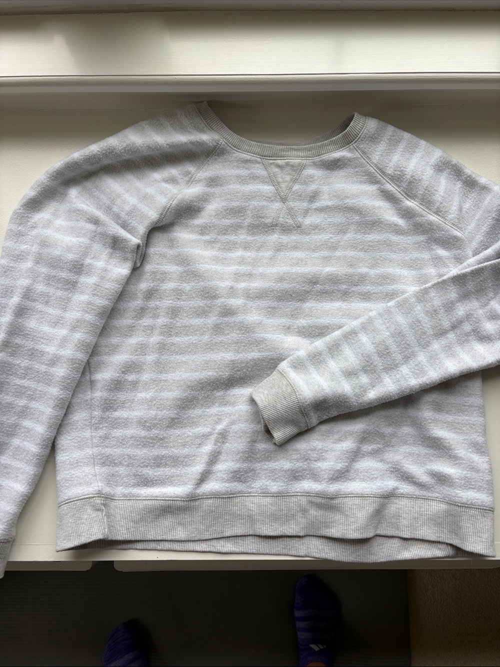 Women’s Light Gray Striped Crewneck Sweater